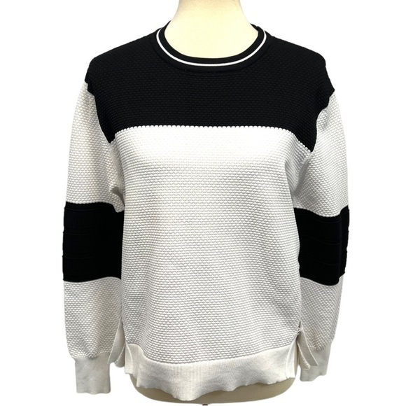 Jonathan Simkhai Black & White Side Snap Colorblock Textured Sweatshirt Medium - Picture 2 of 12